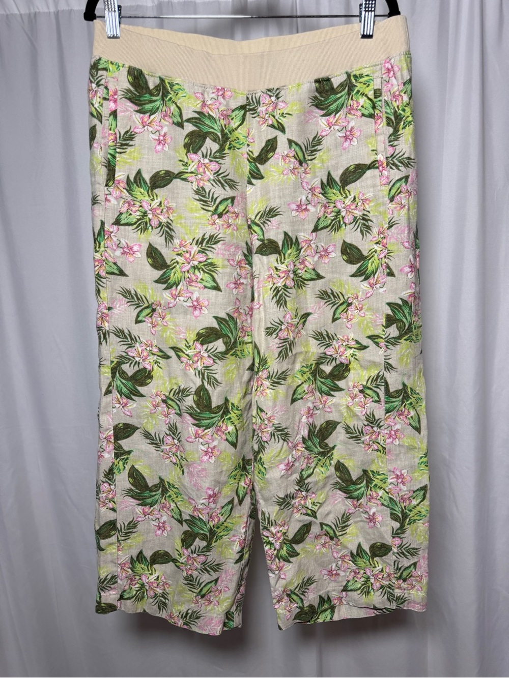 J. Jill Women's Love Linen Pants Floral Cropped Pull On Medium Tropical Wide Leg